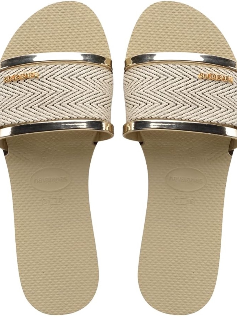 Havaianas Cream Slide Sandals with Gold Accents